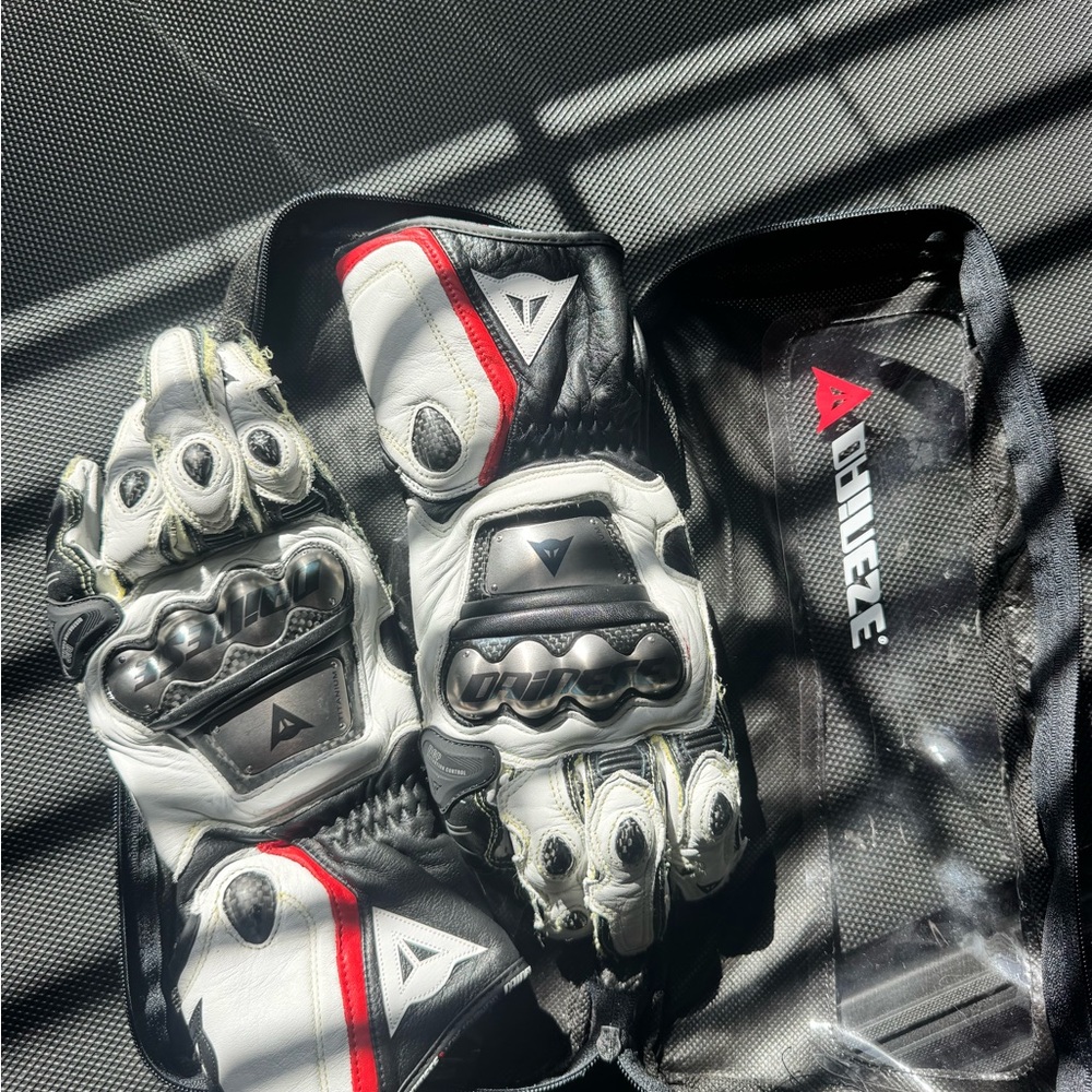 Dainese White & Black Motorcycle Gloves with Red Accents
